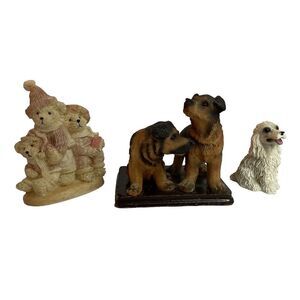Vintage/Antique Miniature Bears & Dogs Resin Figurines good condition Lot 3pcs
